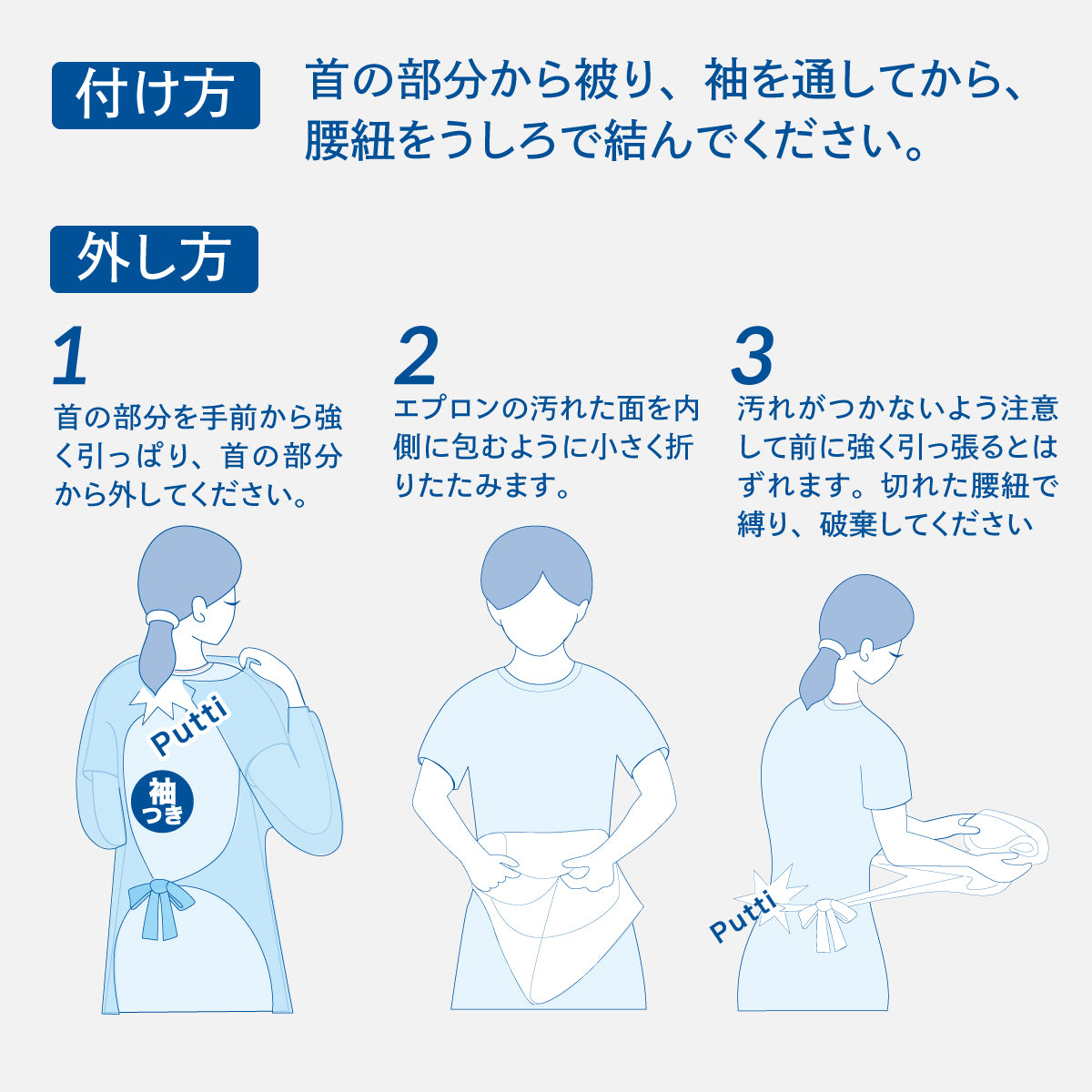 ポリエプロン 袖つき ブルー M